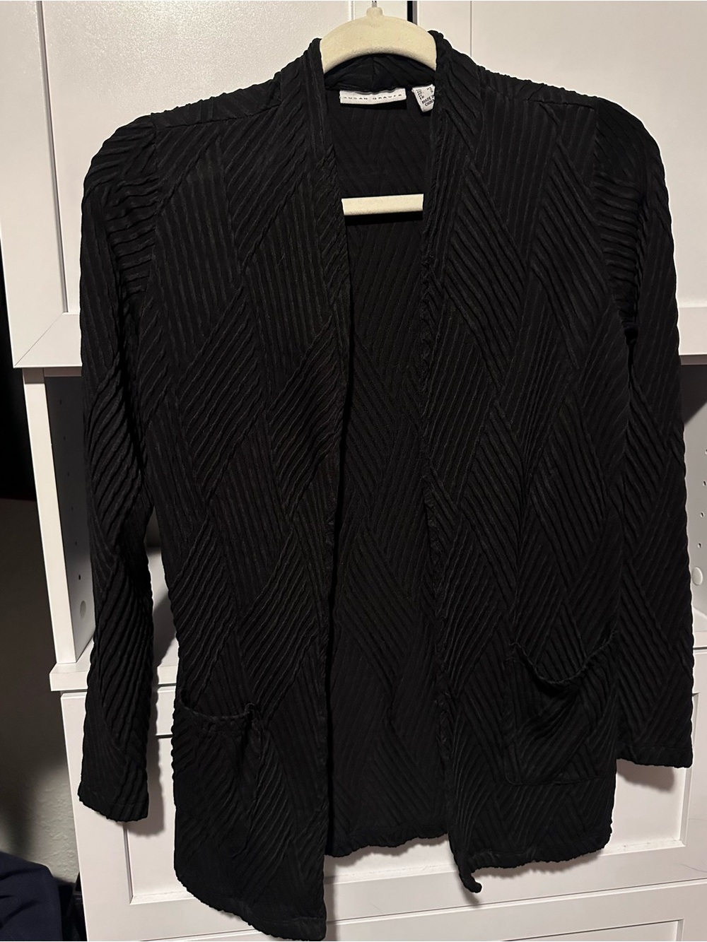 Susan Graver Black Textured Open Front Cardigan Size XS